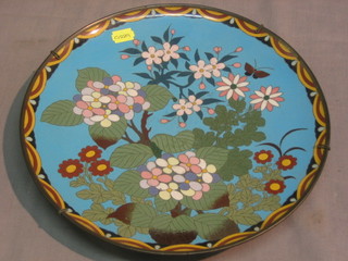 A blue ground and floral patterned cloisonne enamelled charger 12"