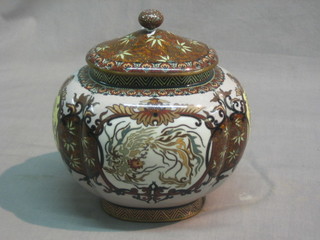 A 19th Century melon shaped cloisonne enamelled urn and cover 8"