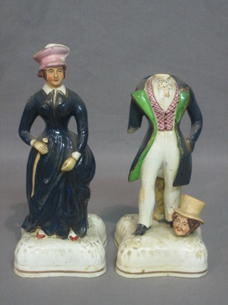 A pair of 19th Century Staffordshire figures of a standing lady and gentleman 7" (gentleman f)