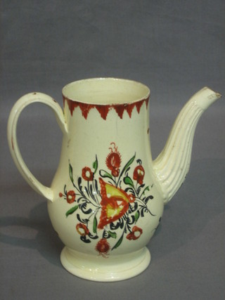 An 18th Century Walsh style pottery chocolate/coffee pot (chip to base and no lid) 5"