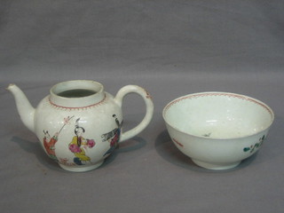 An Oriental style circular bowl 5" and an Oriental style teapot (no lid and chip to spout)