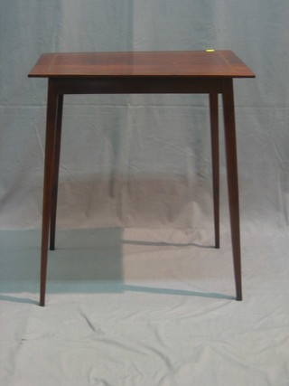 A rectangular inlaid mahogany occasional table raised on square tapering supports 24"