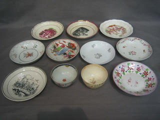 2 Oriental style tea bowls and 9 various saucers (some f)