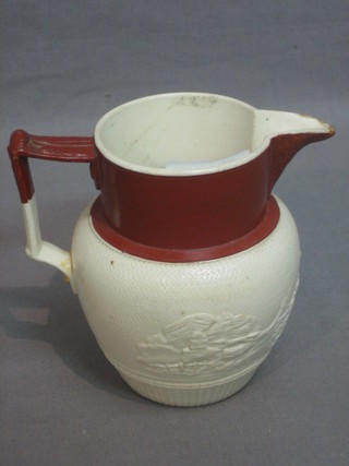 A Turnerware style jug decorated a hunting scene 4" (f and r) 5" and 1 other 6 1/2"