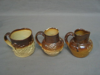 A salt glazed Harvestware mug 2 1/2" and 2 Harvestware jugs 3" (both chipped)