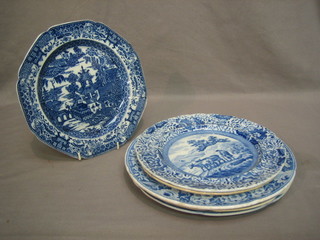 6 various blue and white plates