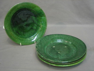4 Whieldon style green glazed plates 8"