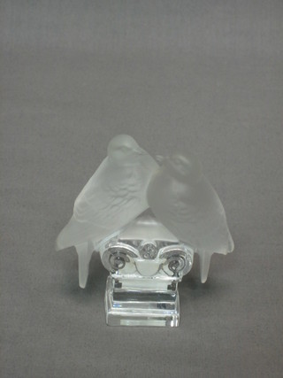 A Goebal glass sculpture of 2 Love Birds 3 1/2" (slight chip to birds tale) and a  Goebal glass figure of a dolphin 5"