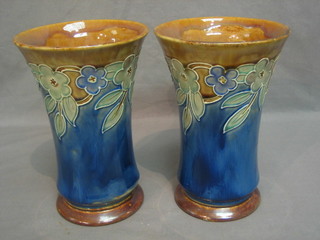 A pair of Royal Doulton salt glazed trumpet shaped vases, the base marked Royal Doulton X8970R, 8"