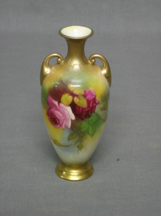 A Royal Worcester twin handled club shaped vase, the base with red Worcester mark, 1 star, 287,  5 1/2" (f and r)
