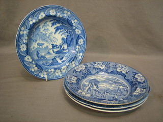 4 various blue and white soup bowls 10"