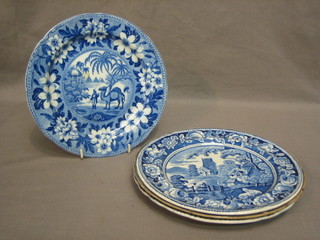 4 various blue and white plates 9"