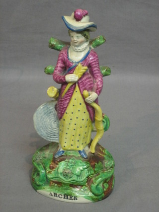 An 18th/19th Century Staffordshire figure of a lady archer, base marked Archer 7"