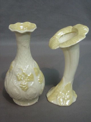 A Beleek club shaped vase 7" and 1 other Beleek vase 7"