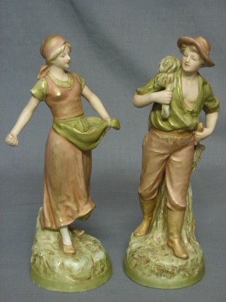 A pair of Royal Dux figures Lady and Gentleman Farmer, the base with pink triangular Royal Dux mark impressed 2275 10"
