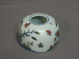 An Oriental cylindrical floral porcelain inkwell, base with seal mark 3"