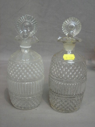 A pair of Regency hobnail cut stub decanters 6"