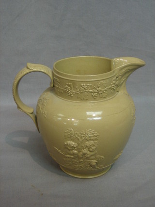 A 19th Century Spode brown glazed jug decorated cherubs 7"