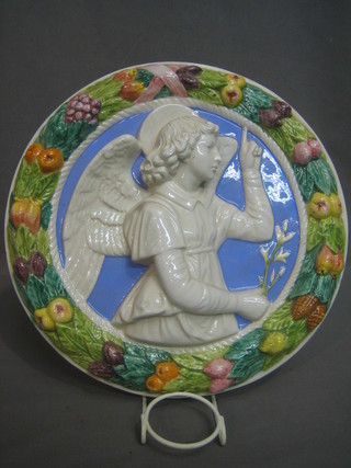 A 20th Century Italian Majolica style pottery plaque decorated an Angel 12"