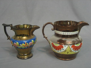 A 19th Century copper lustre jug 7" and 1 other 5" (f)