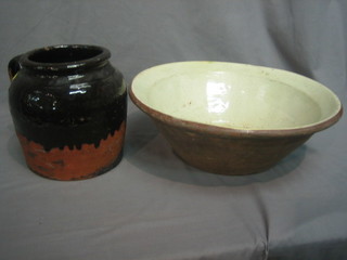A brown stoneware flagon 7" and a similar bowl 15"