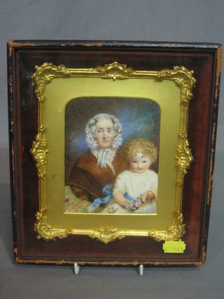A 19th Century portrait miniature "Mother and Child" 5" x 4" contained in a gilt frame