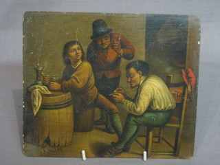 Tenilrs? 18th Century oil on panel "Smoking Figures" 6" x 8"
