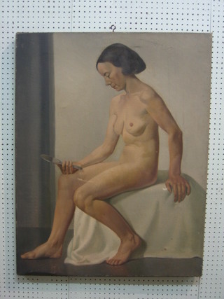 A 1930's oil on canvas "Portrait of a Seated Nude Lady" 36" x 28"