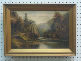 William Wills Pryce, oil on canvas "Rural Scene with River and Trees" 8" x 11 1/2"