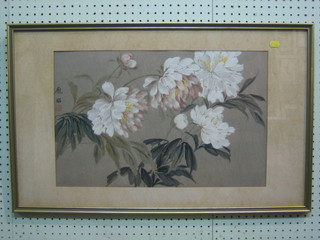 Oriental gouache drawing "Study of Chrysanthemums" 13" x 21"