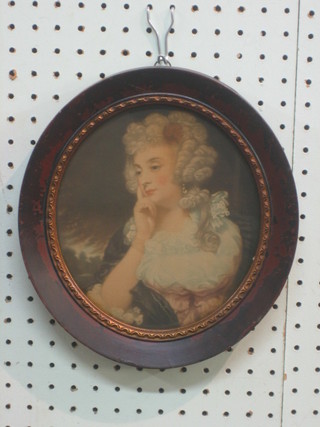 An 18th/19th Century coloured print "Noble Lady" 8" oval