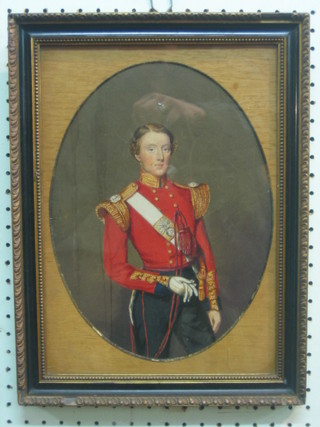 An 18th/19th Century watercolour drawing "Officer of the 21st Regiment Afoot" 12" oval