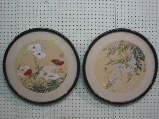 A pair of circular Eastern coloured prints "Flowers" 11"