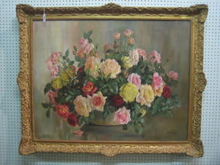 A Nikolskui?, study of a vase of roses, signed and dated 1957, 27" x 36"