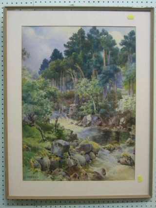 E T Ottewell, watercolour drawing "Wooded Brook" 23" x 17"