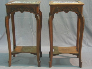 A pair of Continental rectangular carved hardwood 2 tier occasional/lamp tables raised on cabriole supports 68"