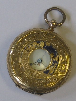 An open faced pocket watch contained in an 18ct and blue enamel case (f)