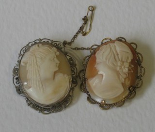 2 shell carved cameo portrait brooches