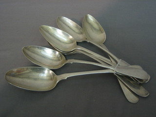 A George III silver fiddle pattern table spoon London 1777 and 6 Continental silver spoons 12 ozs
