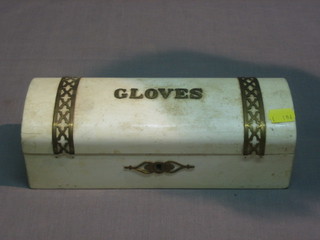 A Victorian white painted glove box with brass decoration and marked Gloves 10"