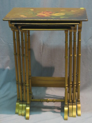 A quartetto of gilt painted tables with floral decoration 23"