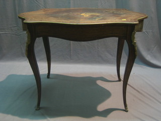 A Victorian oval French rosewood table inlaid satinwood stringing, fitted a drawer and raised on cabriole supports (some damage to top and requires attention) 39"