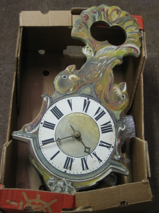 A painted wooden Comtoise clock with painted dial decorated birds, the reverse marked Fabrik Maker no. 120