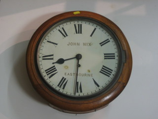 A 19th Century fusee wall clock, the 12" circular dial with Roman numerals, marked Jon Nix Eastbourne, the back plate marked 812 