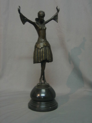 A reproduction bronze figure of a standing Art Deco Lady, 18"