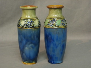 A pair of Royal Doulton blue and green salt glazed vases, the base with Royal Doulton marks 3235 8"