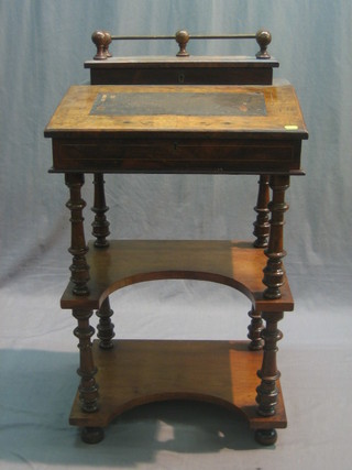 A Victorian walnut Davenport with stationery box to the top and hinged lid, the base fitted a 2 tier what-not 20"