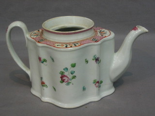 An 18th Century shaped porcelain teapot with floral decoration, base marked 311 (no lid)