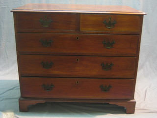 A Georgian mahogany chest of 2 short and 3 long drawers, raised on bracket feet 39"