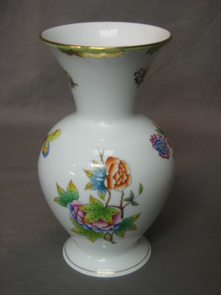 A Herend. Hvngary porcelain club shaped vase with floral decoration 8"